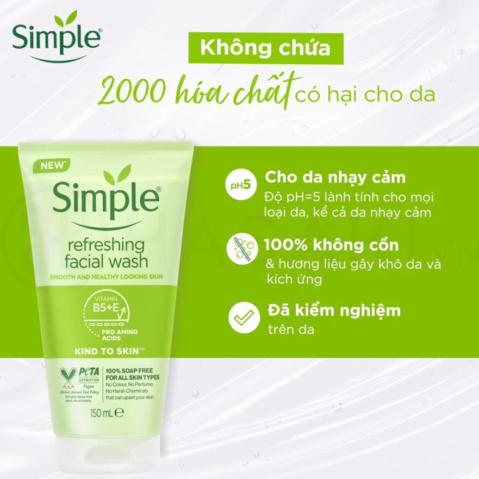 Sữa Rửa Mặt Simple Refreshing Facial Wash 150ml – Dịu Nhẹ, Kiềm Dầu, Ngừa Mụn