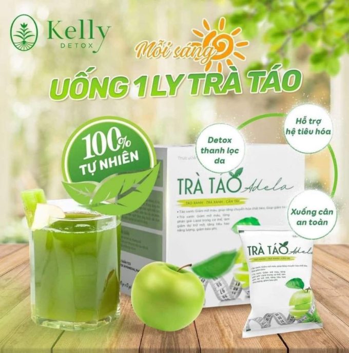 Trà Táo Xanh Giảm Cân Kelly Adela 12 Gói – Giảm 3-5kg Hiệu Quả – Tặng Đường Vitamin