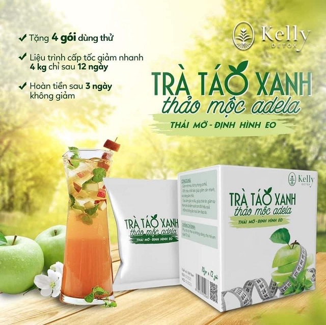 Trà Táo Xanh Giảm Cân Kelly Adela 12 Gói – Giảm 3-5kg Hiệu Quả – Tặng Đường Vitamin