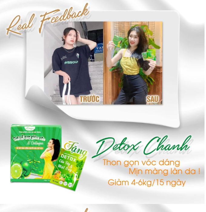 Giảm Cân N Collagen – Detox Cam Chanh – Hộp 15 Gói – GIẢM NHANH 3-7 KG