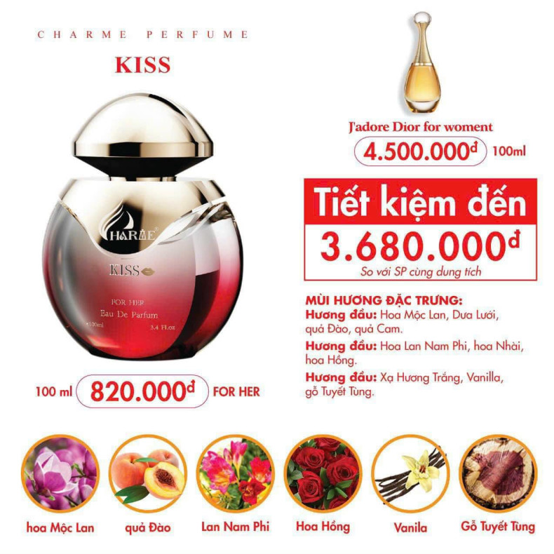 Nước Hoa Nữ Charme Kiss 100ml | Chính Hãng, Giá Tốt