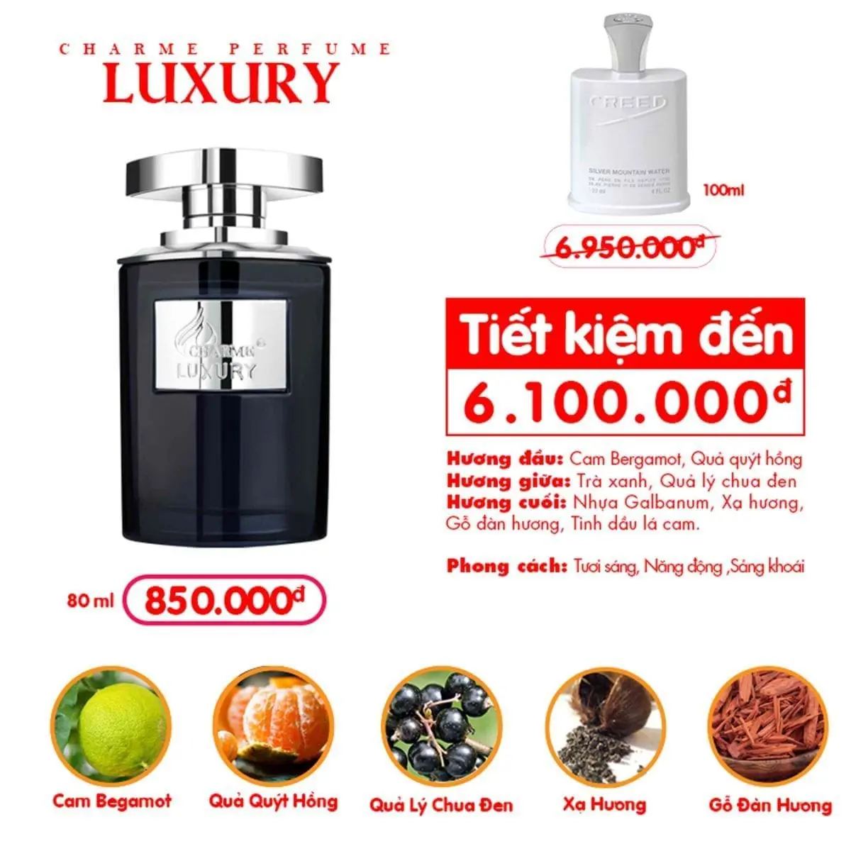 Nước Hoa Nam Charme Luxury 80ml EDP | Charme Perfume Chính Hãng