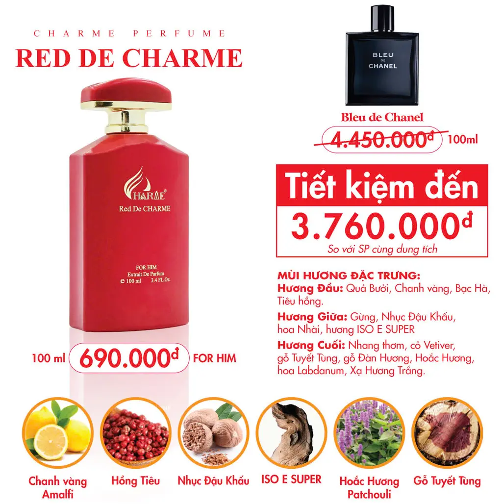 Nước Hoa Red De Charme 100ml | Nam Tính, Hiện Đại