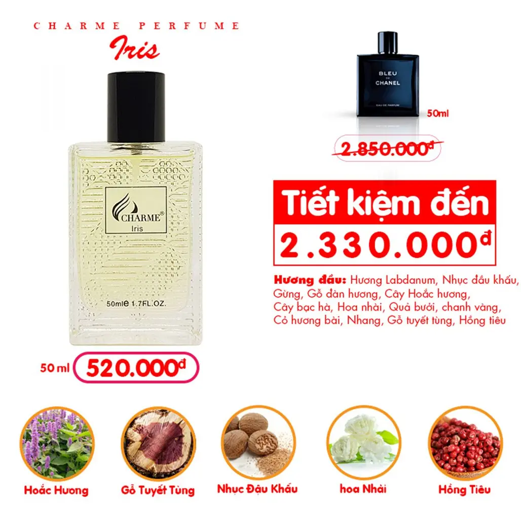 Nước Hoa Nam Charme Iris 50ml EDP – Nước Hoa Charme Chính Hãng 100%