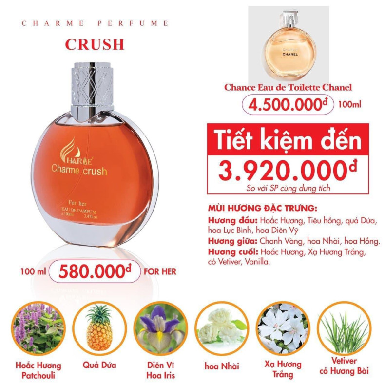 Nước Hoa Nữ Charme Crush 100ml | Lưu Hương 12 Giờ
