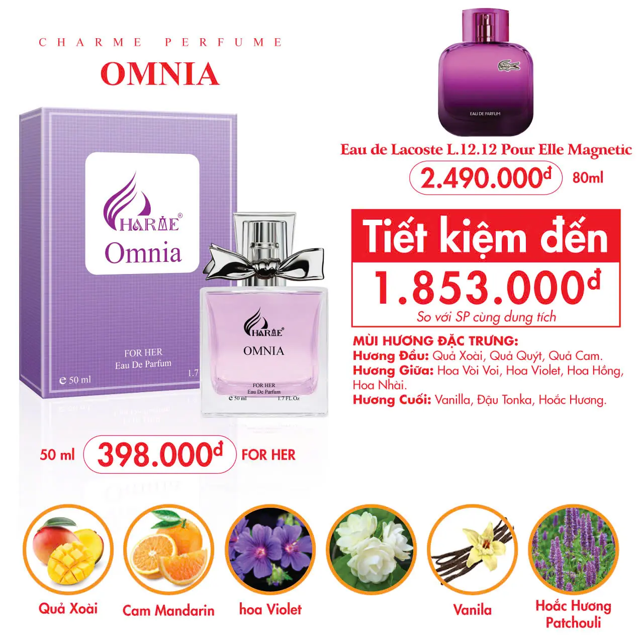 Nước Hoa Nữ Charme Omnia 50ml EDP | Ngọt Ngào, Nhẹ Nhàng