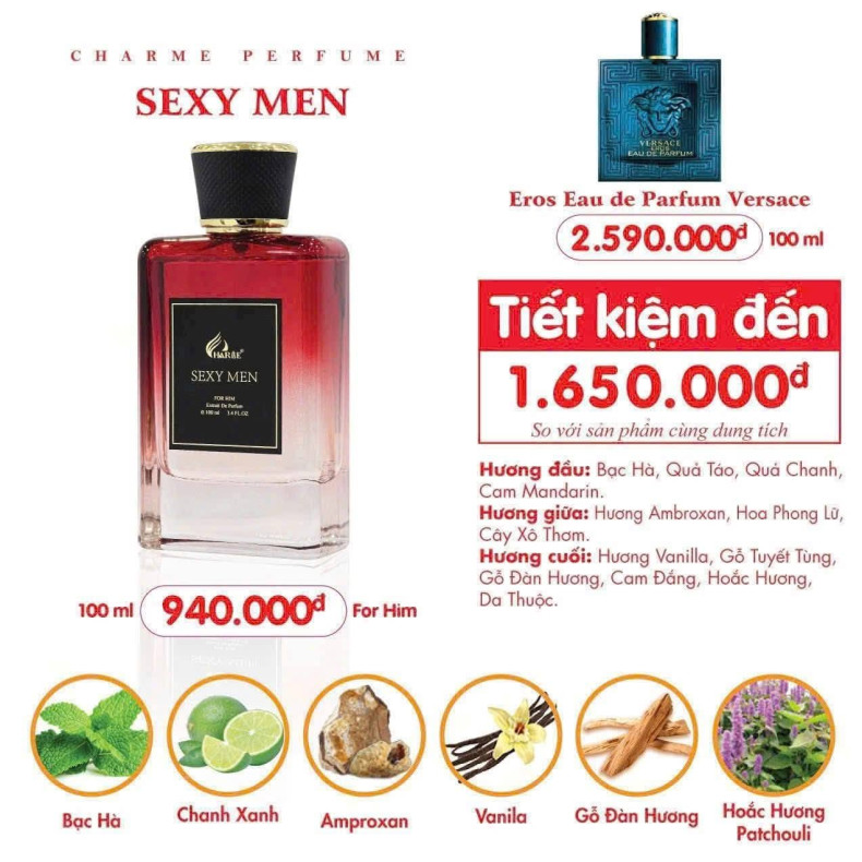 Nước Hoa Charme Sexy Men 100ml mẫu cũ | Charme Chính Hãng